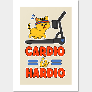 Cardio is Hardio - Funny Kawaii Cat on a Treadmill Posters and Art